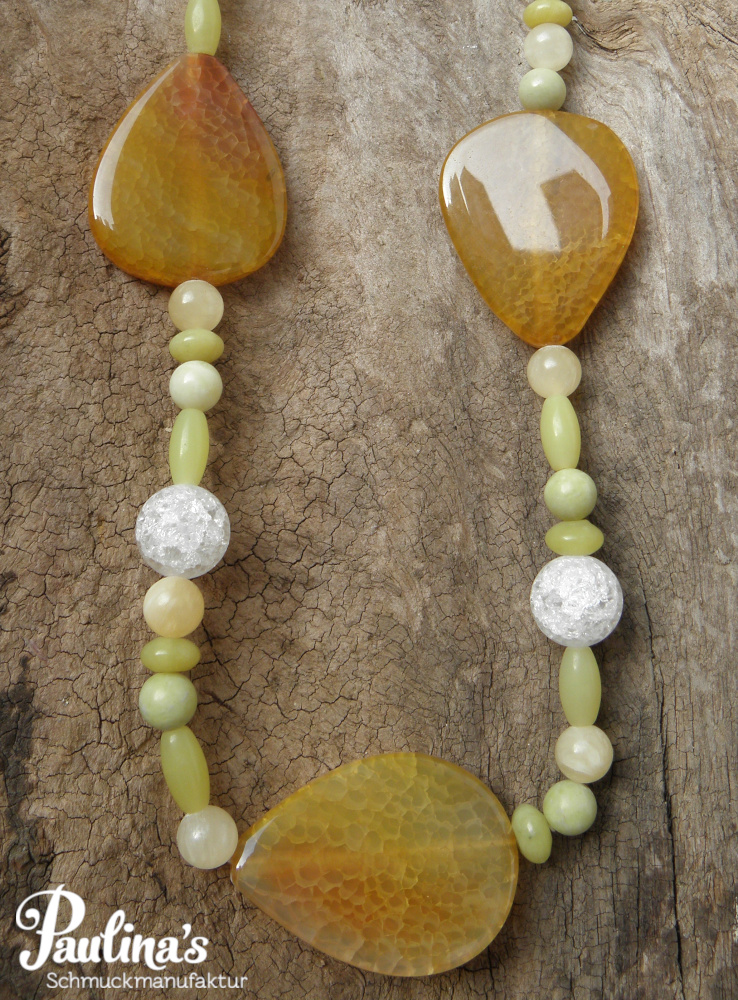 Edelstein-Kette mit Bergkristall, Jade, Citrin und Achat