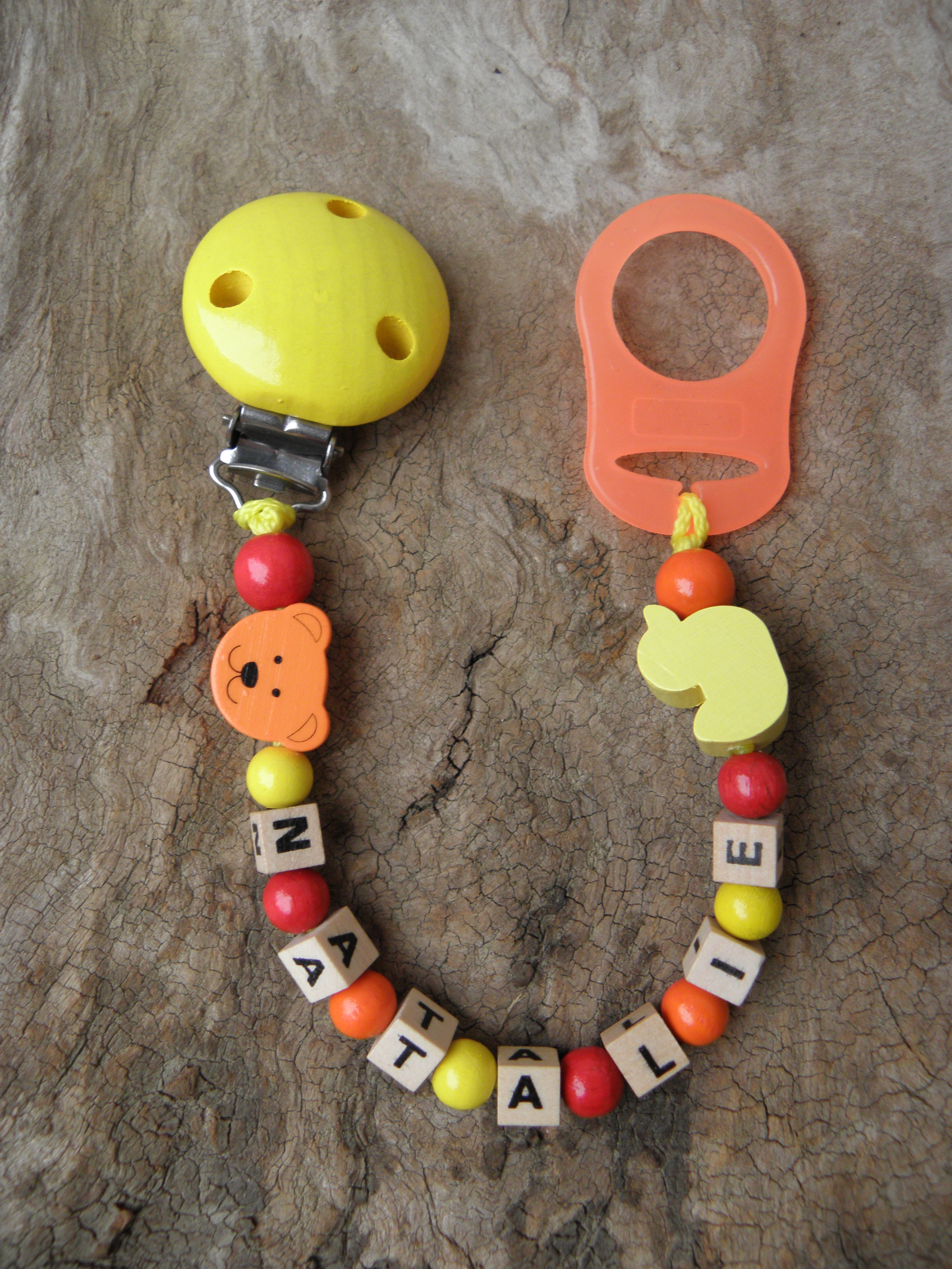 Schnullerkette rot-orange-gelb mit Silikonring