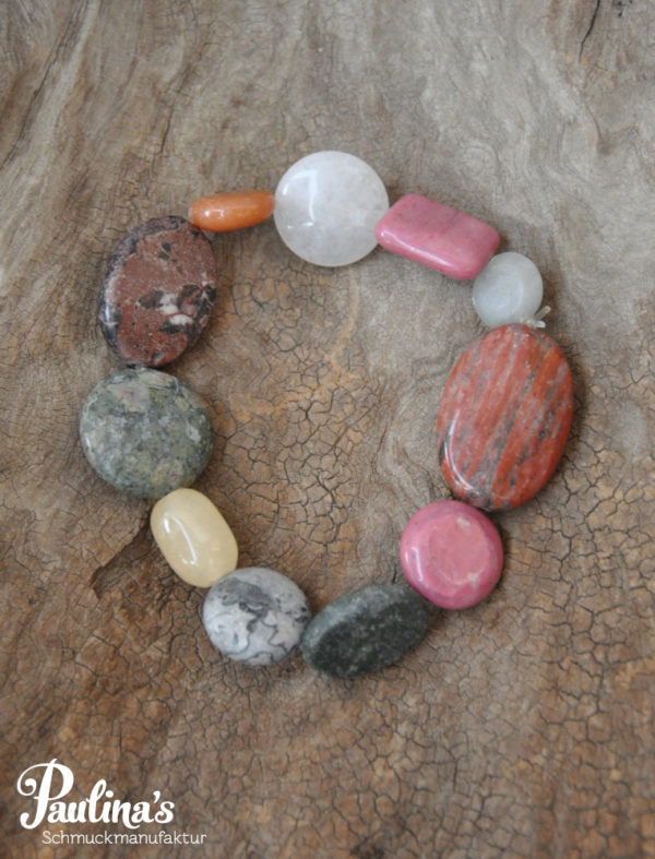 Edelstein-Set Kette 2-reihig mit Rhodonit, Jaspis, Calcit und Bergkristall und Armband – Bild 4