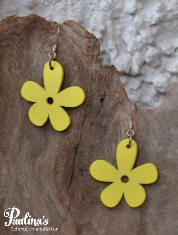 Ohrgehänge Blumen aus Holz gelb