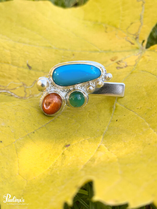 Ring mit Türkis, Aventurin und Sonnenstein