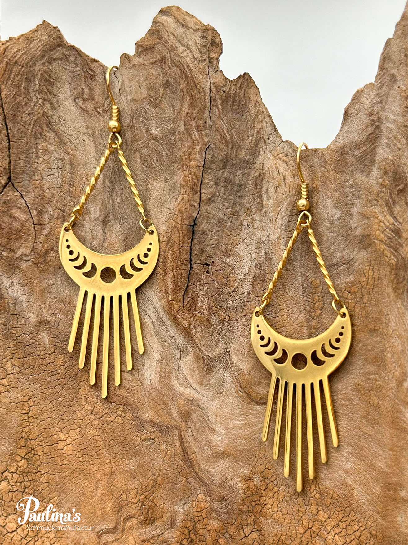 X-Energie-Ohrgehänge Edelstahl Mondsichel mit Gestirnen und Strahlen beweglich – Bild 2