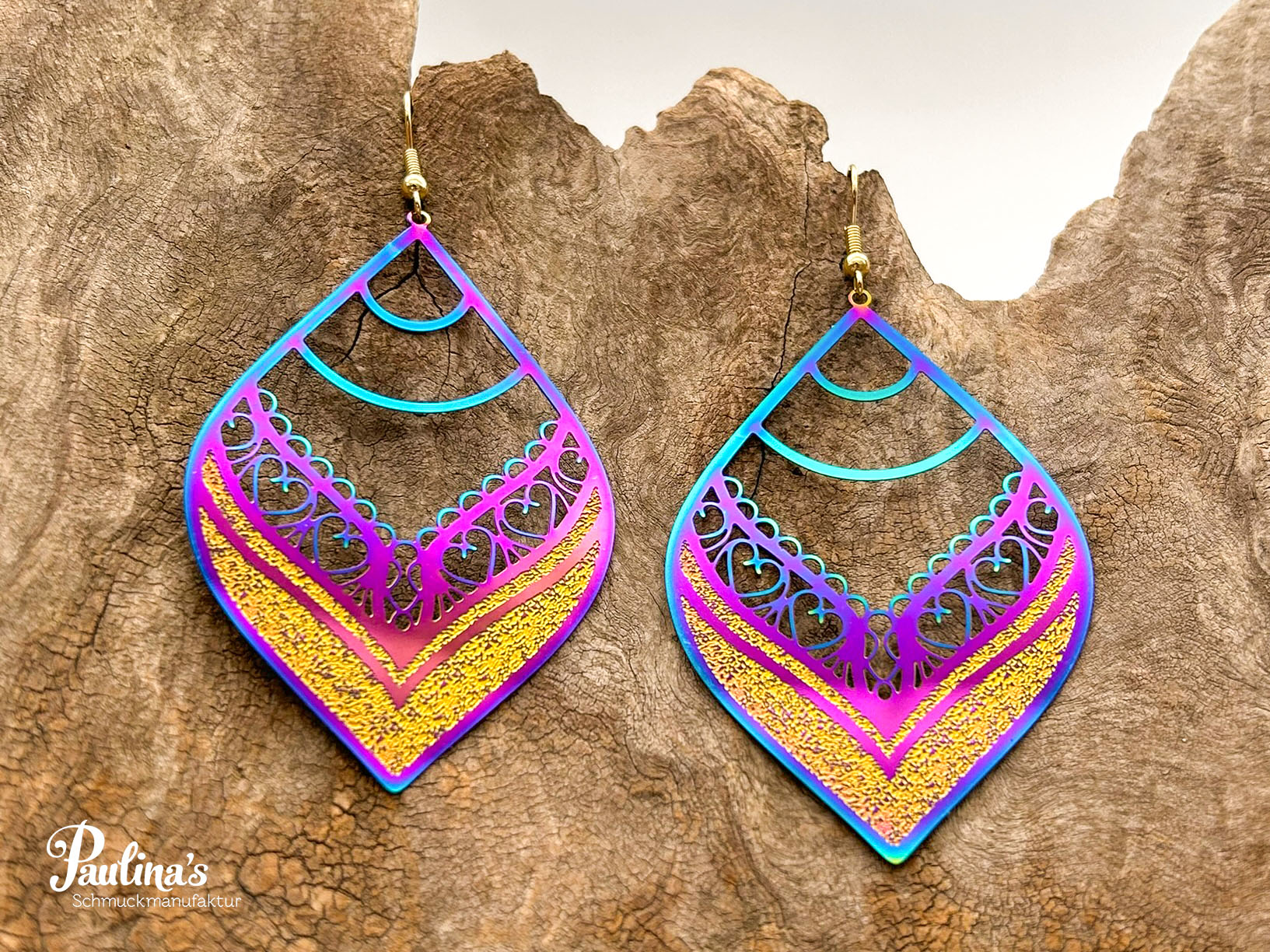 X-Energie-Ohrgehänge Edelstahl großes Herz spitzoval plattiert – Bild 2