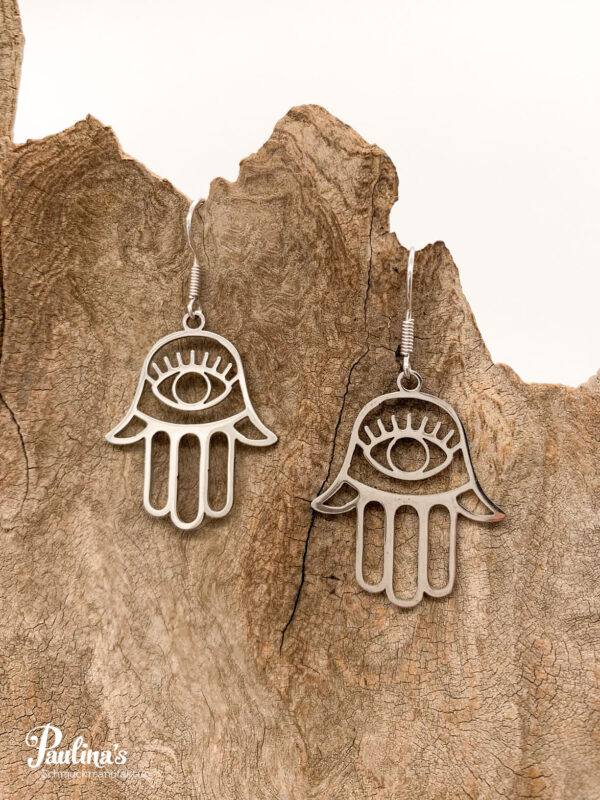 Löwenzahn-Energie-Ohrgehänge Edelstahl Hamsa Hand