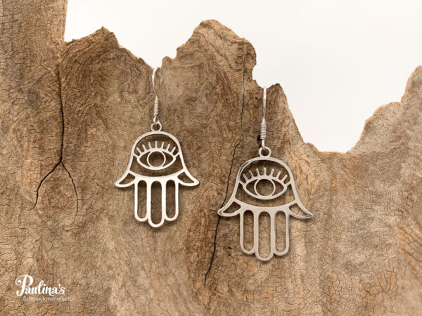 Löwenzahn-Energie-Ohrgehänge Edelstahl Hamsa Hand – Bild 4