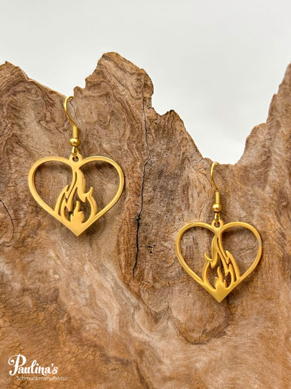 Löwenzahn-Energie-Ohrgehänge Edelstahl Heart in Flames – Bild 2